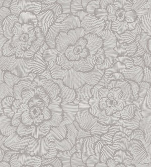 Papel pintado de flores grandes color gris violáceo Dublin Flowers 682524