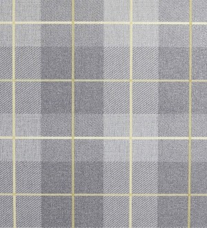 Papel pintado de cuadros escoceses efecto tela tartán color gris y amarillo Smith Tartan 682539