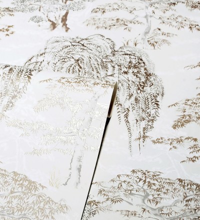 Papel pintado de árboles centenarios con incrustaciones metalizadas Sherwood Canopy 682545