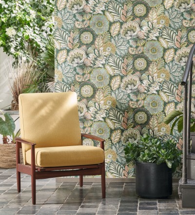 Papel pintado de flores y hojas estilo étnico floral Camila Poppy 682552