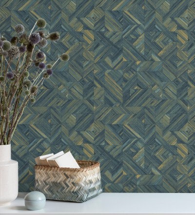 Papel pintado efecto madera teñida formando dibujo geométrico Ekon 682557