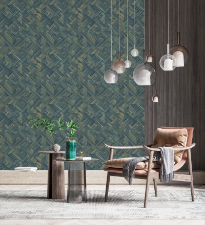 Papel pintado efecto madera teñida formando dibujo geométrico Ekon 682557