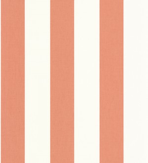 Papel pintado de rayas color coral y blanco imitando al tejido de lino Garbo Stripes 682607