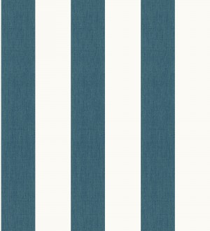 Papel pintado de rayas color turquesa oscuro y blanco imitando al tejido de lino Garbo Stripes 682608