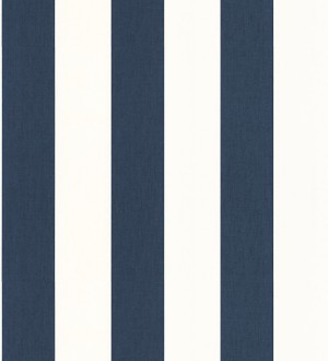 Papel pintado de rayas color azul marino y blanco imitando al tejido de lino Garbo Stripes 682609