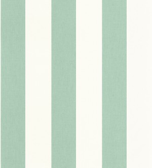 Papel pintado de rayas color verde agua y blanco imitando al tejido de lino Garbo Stripes 682611