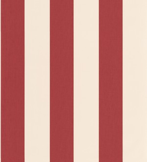 Papel pintado de rayas color rojo carmín y beige claro imitando al tejido de lino Garbo Stripes 682613