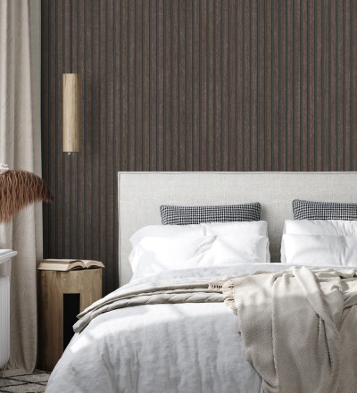 Papel pintado de listones de madera ébano imitando el diseño de palillería Lance Wood Line 682663