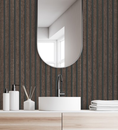 Papel pintado de listones de madera ébano imitando el diseño de palillería Lance Wood Line 682663