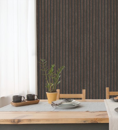 Papel pintado de listones de madera ébano imitando el diseño de palillería Lance Wood Line 682663