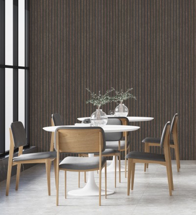 Papel pintado de listones de madera ébano imitando el diseño de palillería Lance Wood Line 682663