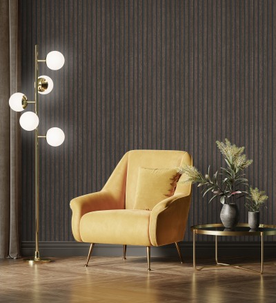 Papel pintado de listones de madera ébano imitando el diseño de palillería Lance Wood Line 682663