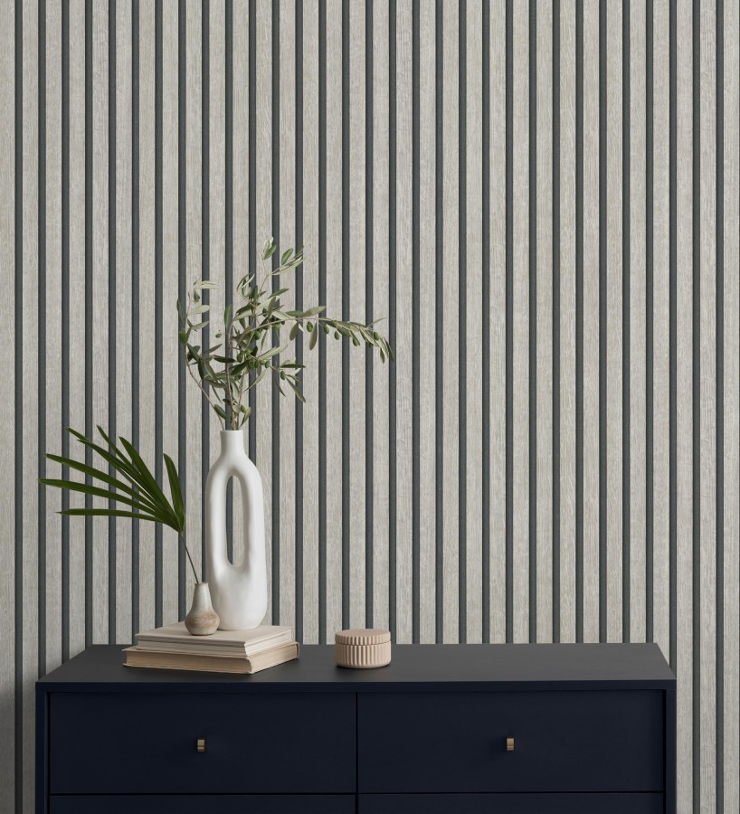 Papel pintado de listones de madera gris decoración efecto madera moderno -   México