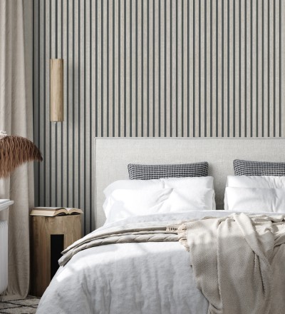 Papel pintado de listones de madera gris imitando el diseño de palillería Lance Wood Line 682664