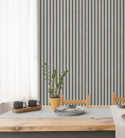 Papel pintado de listones de madera gris imitando el diseño de palillería Lance Wood Line 682664