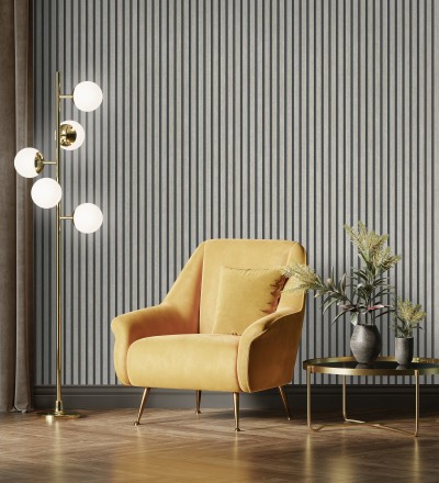 Papel pintado de listones de madera gris imitando el diseño de palillería Lance Wood Line 682664
