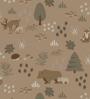 Papel pintado infantil de animales osos zorros y ciervos Forest Families 682671