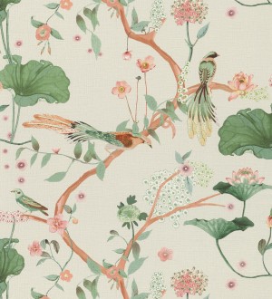 Papel pintado de pájaros y flores estilo japonés Ren Saku 682713