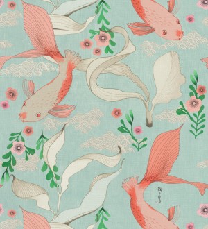 Papel pintado de peces carpa y flores estilo japonés Koi Nagare 682717