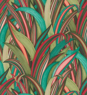 Papel pintado de hojas tropicales con estilo japonés turquesa y verde Nagai Ha 682725