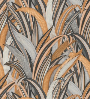Papel pintado de hojas tropicales con estilo japonés gris y marrón Nagai Ha 682726