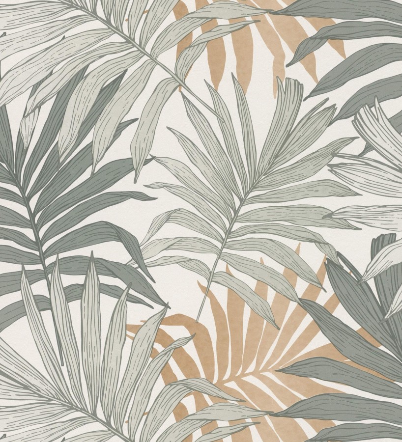 Papel pintado infantil de hojas de la selva tropical africana en tonos ...