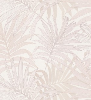 Papel pintado infantil de hojas de la selva tropical africana color rosa y beige pastel Tawa 682739