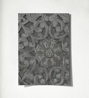 Papel pintado casetones barrocos gris con efecto madera tallada sin relieve Odeon Rail 500682359
