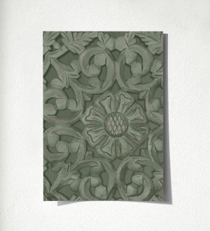 Papel pintado casetones barrocos gris con efecto madera tallada sin relieve Odeon Rail 500682361