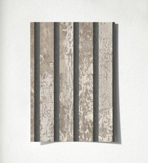 Papel pintado efecto listones de madera envejecida con detalles metalizados Oslo Lattes 500682388