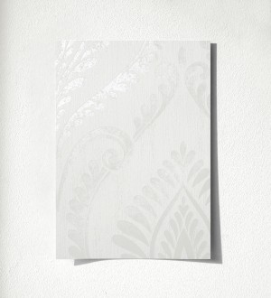 Papel pintado de damasco metalizado elegante y moderno color blanco Victorian Velvet 500682392