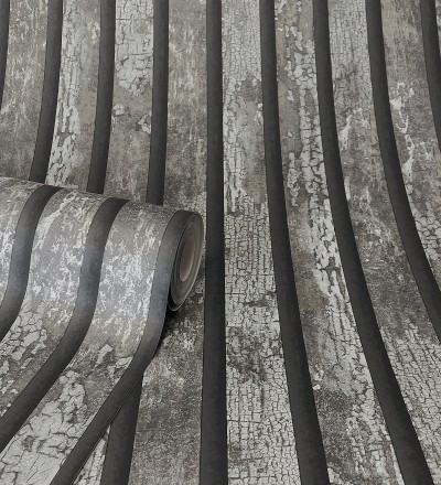 Papel pintado efecto listones de madera envejecida con detalles metalizados Oslo Lattes 682387