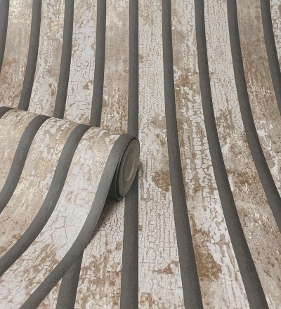 Papel pintado efecto listones de madera envejecida con detalles metalizados Oslo Lattes 682388
