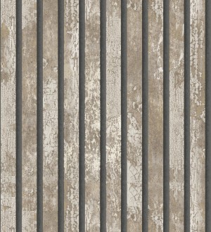 Papel pintado efecto listones de madera envejecida con detalles metalizados Oslo Lattes 682388