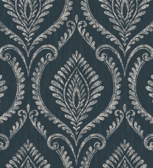 Papel pintado de damasco metalizado elegante y moderno fondo azul oscuro Victorian Velvet 682391