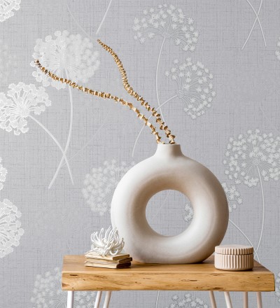Papel pintado de flores diente de león con estilo nórdico color gris en relieve Liss Dandelion 682369