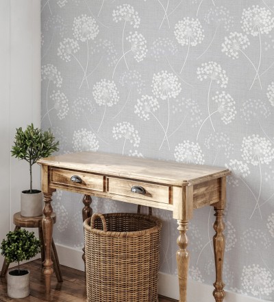 Papel pintado de flores diente de león con estilo nórdico color gris en relieve Liss Dandelion 682369