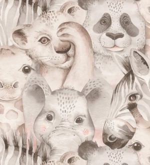 Papel pintado infantil de cachorros de animales de safari pintados con acuarela Favorite Animals 682736