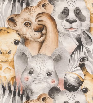 Papel pintado infantil de cachorros de animales de safari pintados con acuarela Favorite Animals 682735