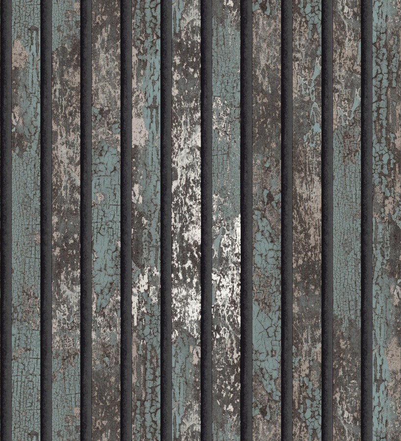 Papel pintado efecto listones de madera envejecida con detalles metalizados Oslo Lattes 682386