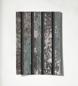 Papel pintado efecto listones de madera envejecida con detalles metalizados Oslo Lattes 500682386