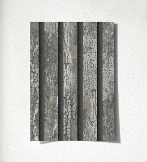 Papel pintado efecto listones de madera envejecida con detalles metalizados Oslo Lattes 500682387
