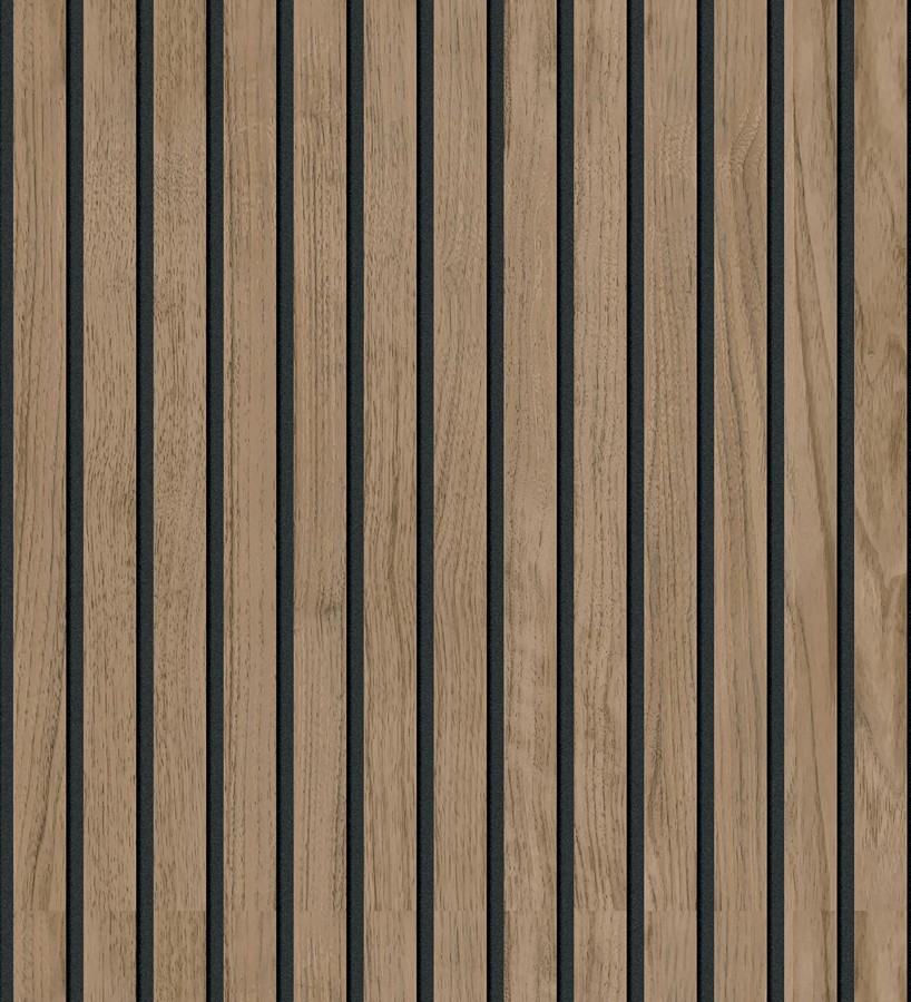 Papel pintado de listones de madera natural imitando a panel de palillería decorativo Oak Orbit 682814