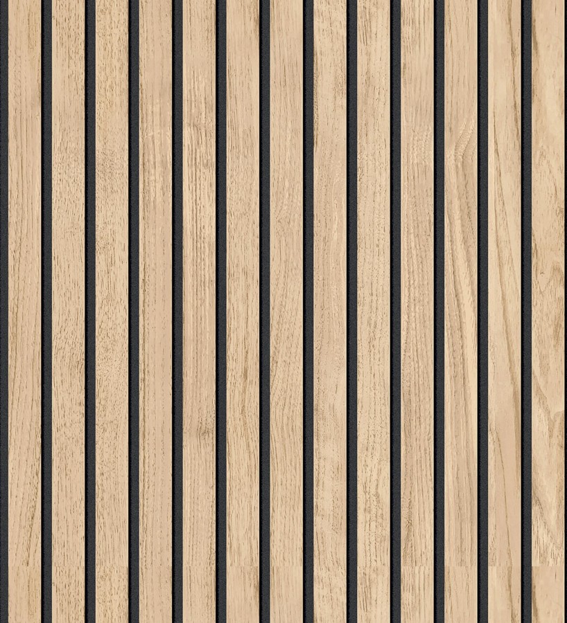 Papel pintado de listones de madera natural imitando a panel de