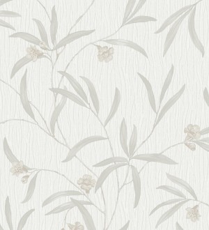 Papel pintado de flores beige y hojas gris claro en relieve con toque nacarado Jasmine Joy 682829