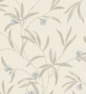 Papel pintado de flores azules y hojas grises en relieve con toque nacarado Jasmine Joy 682832