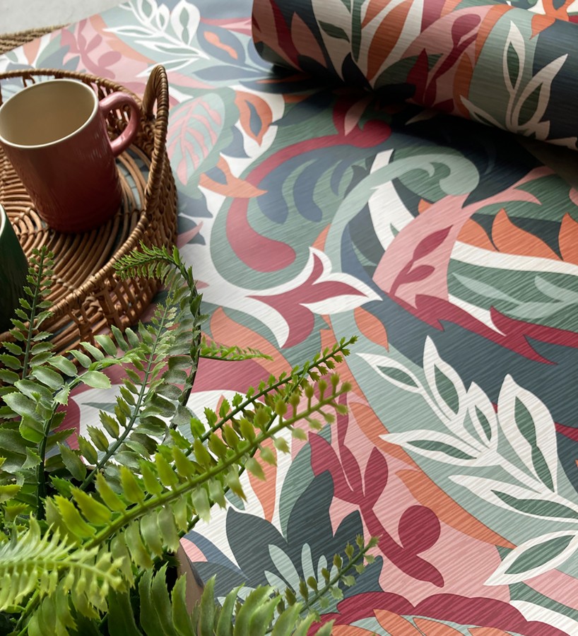 Papel pintado hojas tropicales abstractas estilo Art Nouveau  Borneo Exotic 682844