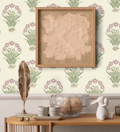 Papel pintado de flores conejos y tortugas estilo country fondo marfil Fiona Flowers 682852