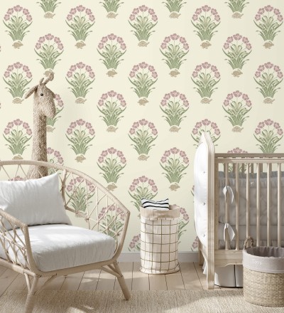 Papel pintado de flores conejos y tortugas estilo country fondo marfil Fiona Flowers 682852