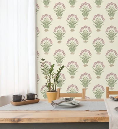 Papel pintado de flores conejos y tortugas estilo country fondo marfil Fiona Flowers 682852